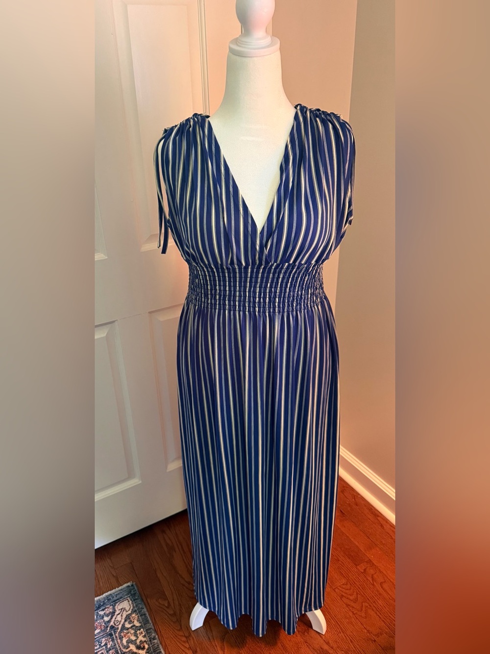Jon & Anna Navy & White Striped Smocked-Waist Maxi Dress